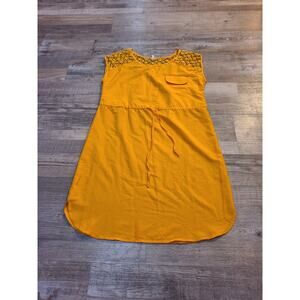 Truth small women's yellow/ gold semi sheer material midi dress